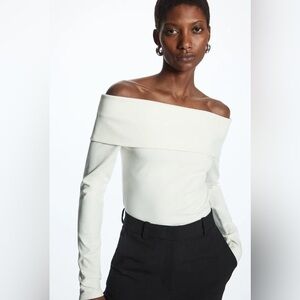 COS Off Shoulder White Long Sleeve Top Size Small